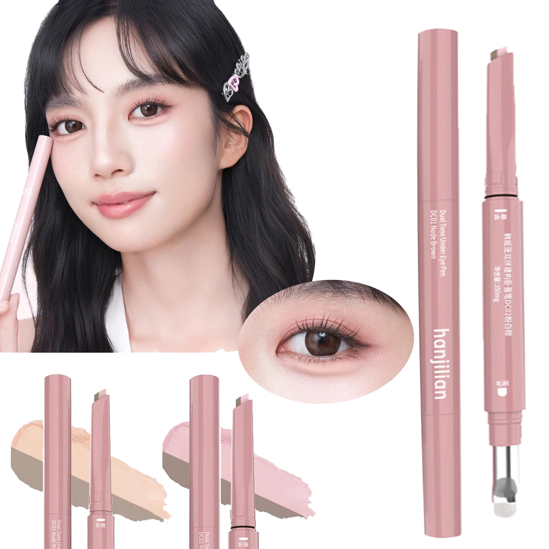 Matita 2 in 1 Bicolor Cow Effect by Silk, Pink Nude, Opaca, Illuminant and Umbrella for the Eye Contour, Lighting Matita for Make-up