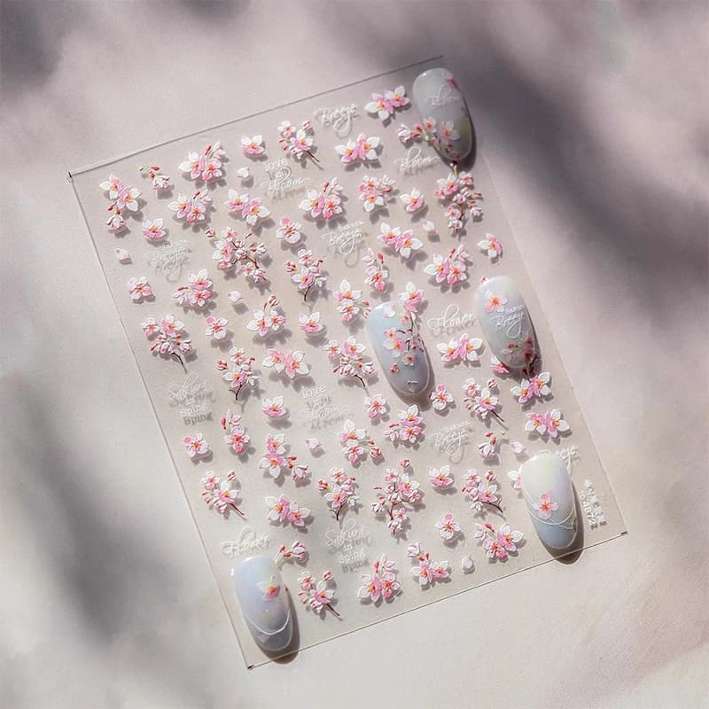 1pcs Sakura Nail Stickers 5d Soft Relief Nail Art Decoration Nail Decals Self-adhesive Flowers Stickers Press on Nails