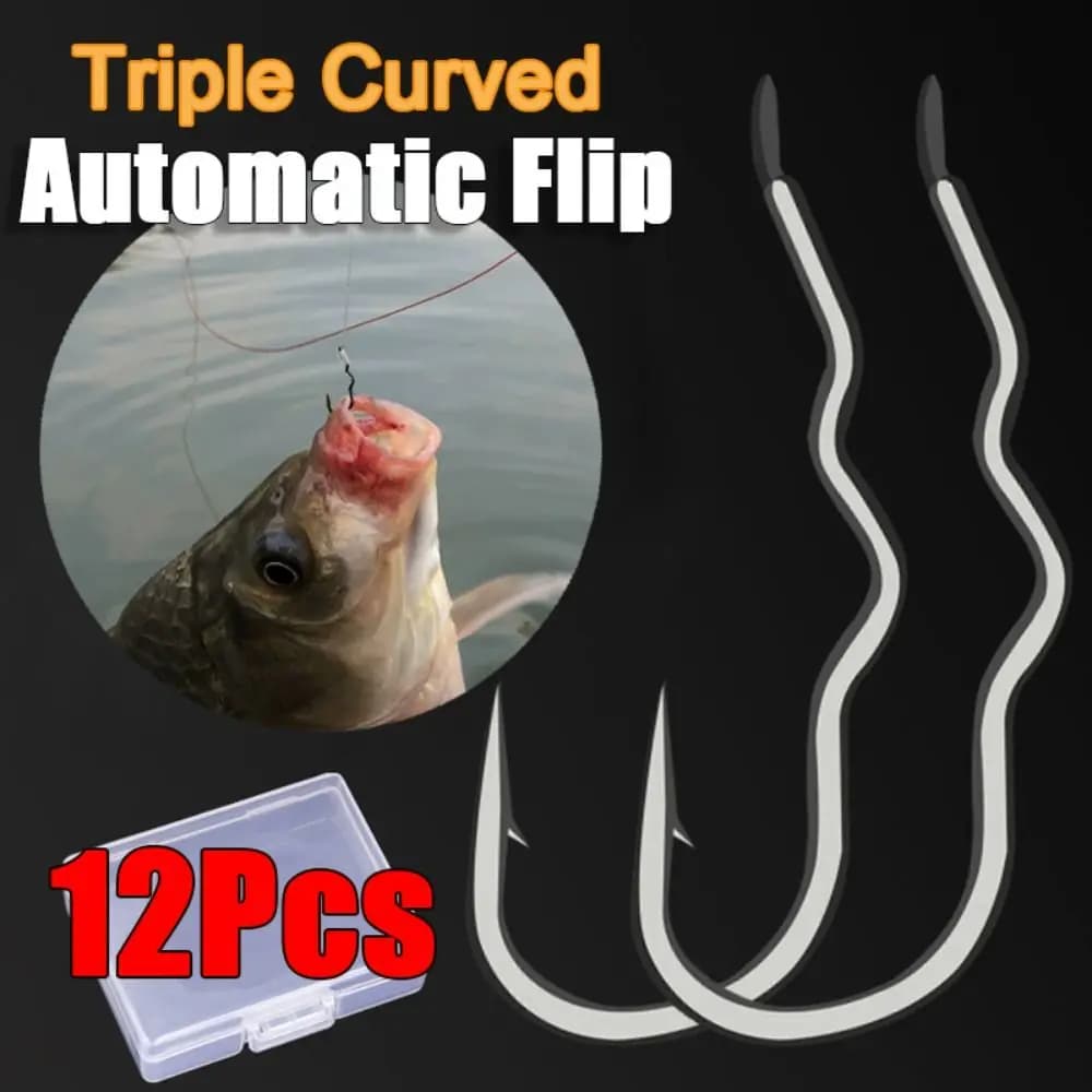 12 pcs/high carbon steel box triple curved love fishing hook automatic sharp spindle anti slip fishing equipment