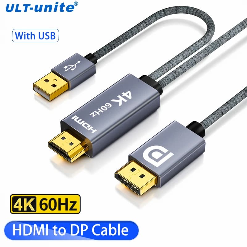HDMI cable to DisplayPort 4K 60Hz, 1080p@240Hz Unidirectional adapter from HDMI source to DP Display Port compatible cable with PC, laptop, AMD, NVIDIA, PS5, Xbox