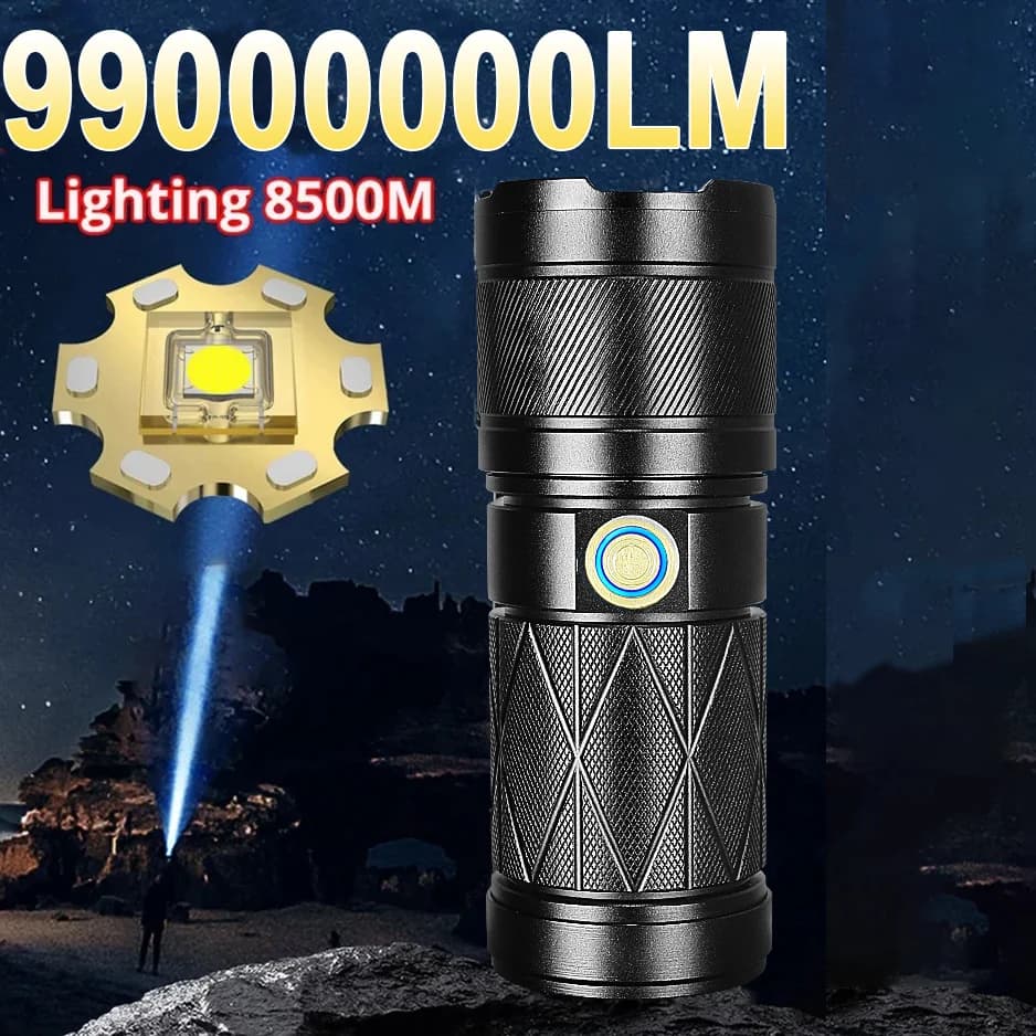 99000000 Torce LM Power Torcia LED 8500M USB C Ricaricabile 1000W Flash Light Zoom Lanterna tattica Batteria 9900mah