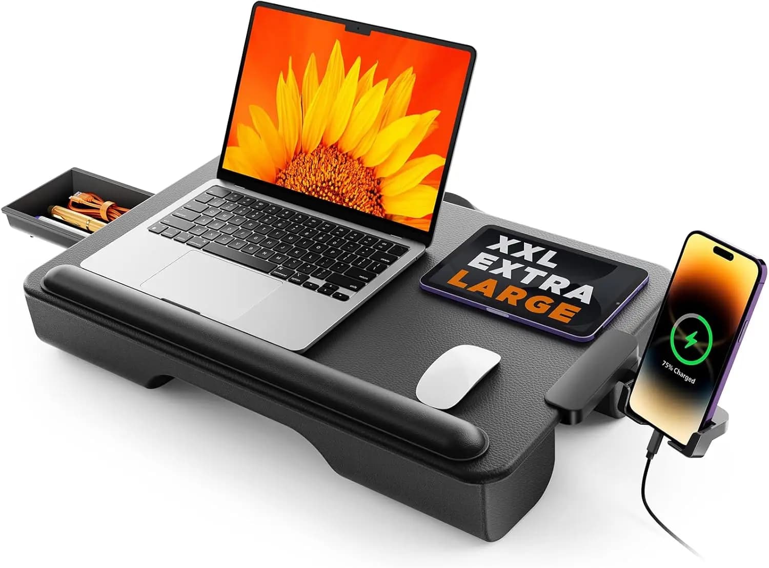 Portable Laptop Desk for Bed, Fits 17" Laptops, Lightweight Lap Tray with Storage Drawer & Cushion, Ergonomic Lap Stand for Couch