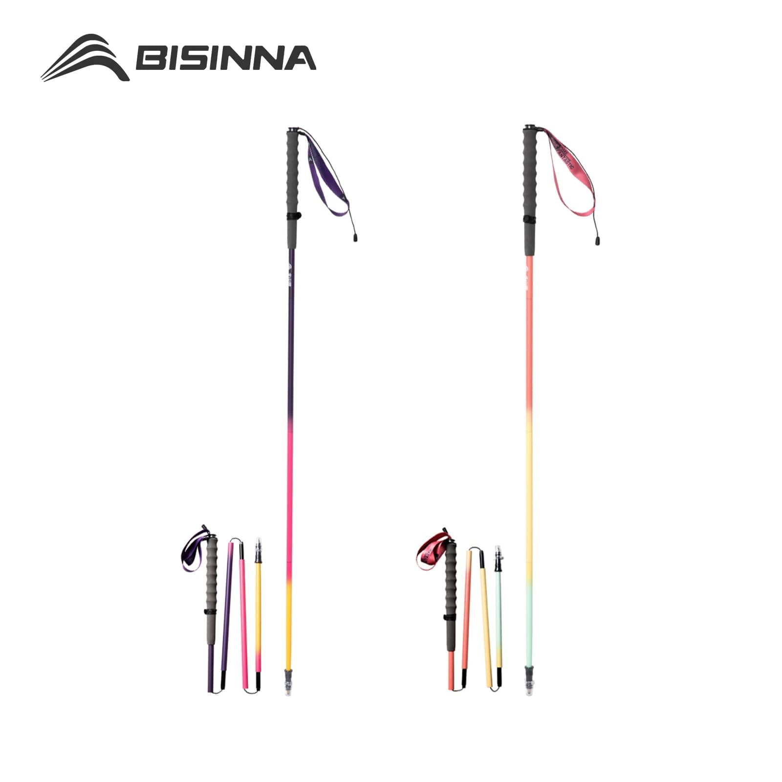 BISINNA Ultra-light Trekking Poles Quick Lock Folding Hiking Sticks Carbon Fiber Trailing Running Canes Nordic Walking Sticks