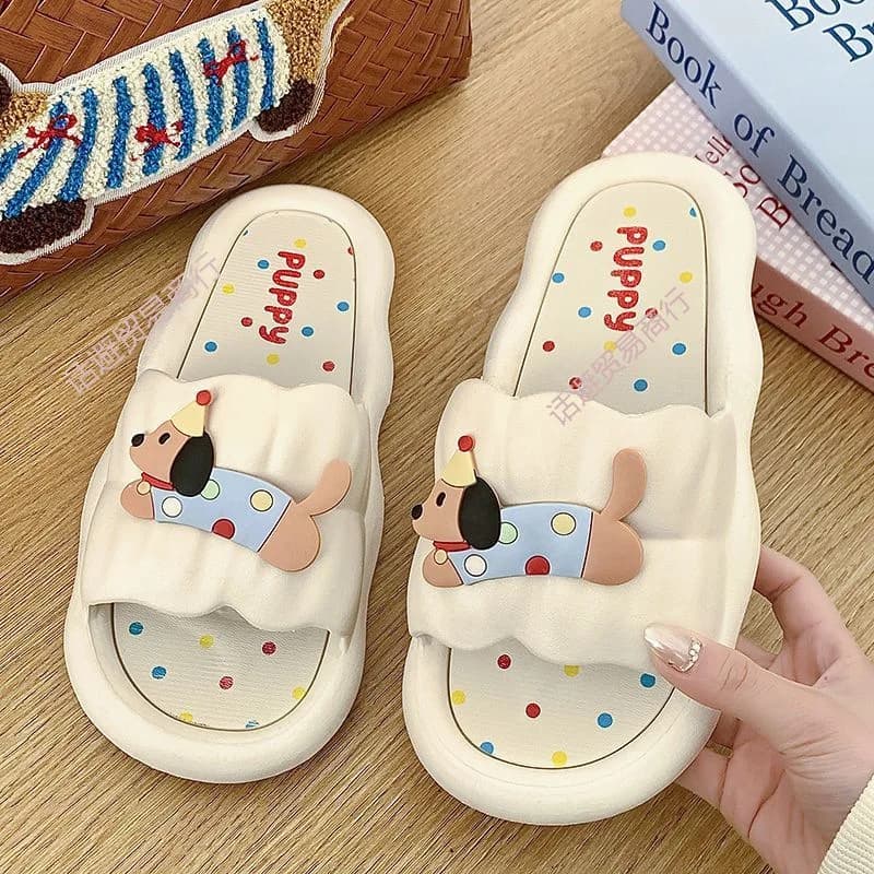 summer home color dots puppy slippers women's non-slip and deodorant bathroom thick-soled soft-soled student dormitory slippers