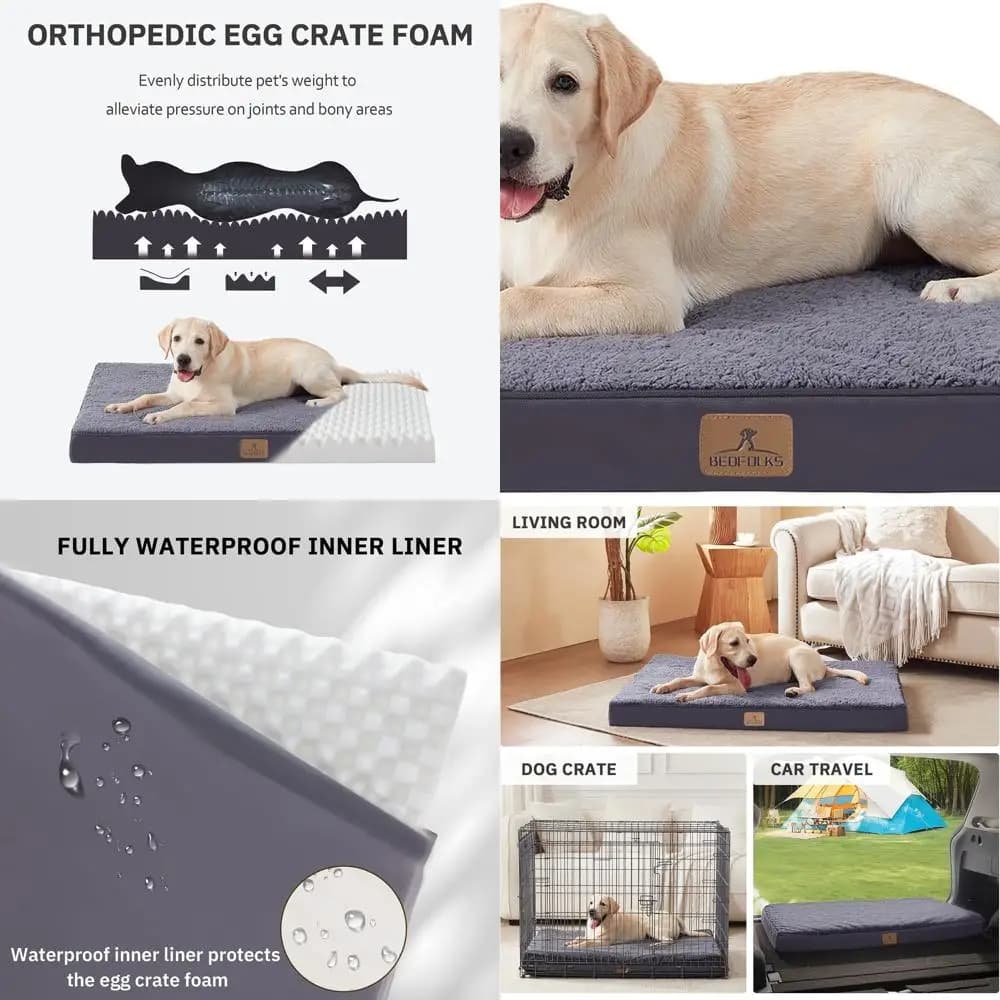 Letto per cani ortopedico grande: cassa in schiuma per uova con copertura rimovibile e impermeabile per animali domestici fino a 100 libbre (44x32x3,5, grigio scuro)