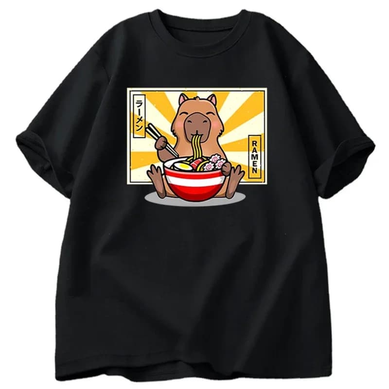 T-shirt in cotone Capybara, abbigliamento casual da uomo, magliette oversize a maniche corte, streetwear giapponese estivo, t-shirt con grafica animale anni '90