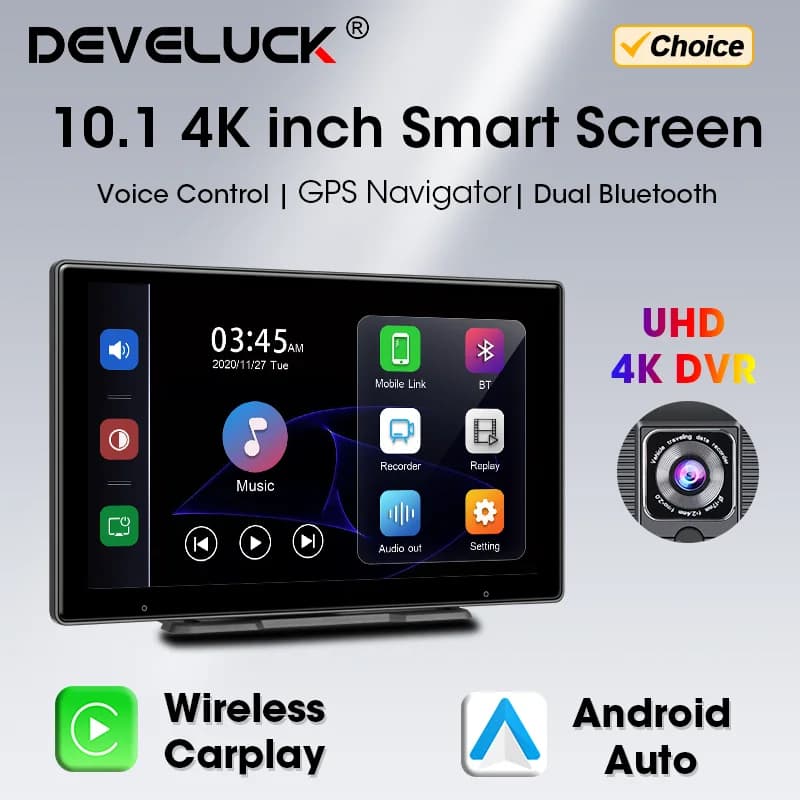10.1 "4K Dash Cam Wireless Carplay Android Auto Navigazione GPS Auto DVR per auto Telecamera retrovisiva Cruscotto Videoregistratore Monitor Parco AUX