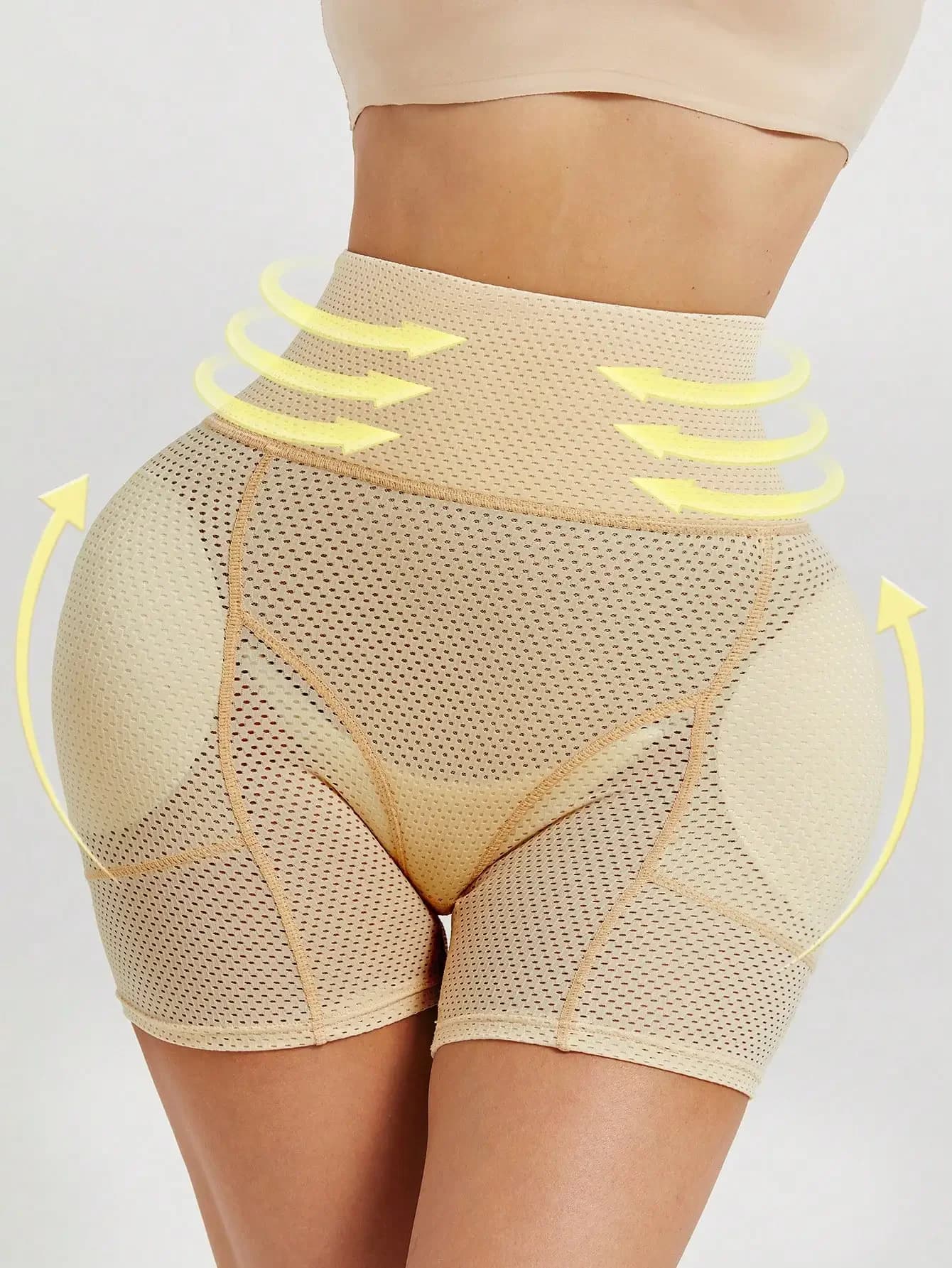 Pantaloncini modellanti a vita alta da donna con imbottitura rimovibile in schiuma, mutandine modellanti per il controllo e il sollevamento di seno e glutei