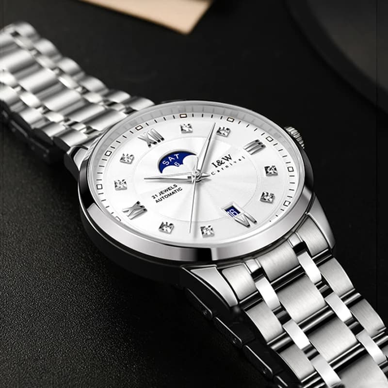 IW Top Brand Data Orologio meccanico automatico da uomo Movimento Miyota giapponese Acciaio inossidabile 3ATM Orologi impermeabili Specchio zaffiro
