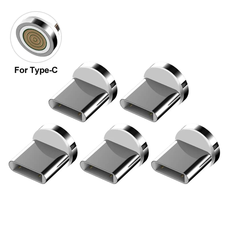 Punte del connettore dell'adattatore del cavo di ricarica magnetico Testa per tipo C Micro USB iPhone 3A Ricarica rapida 5 pezzi Spine non cavo