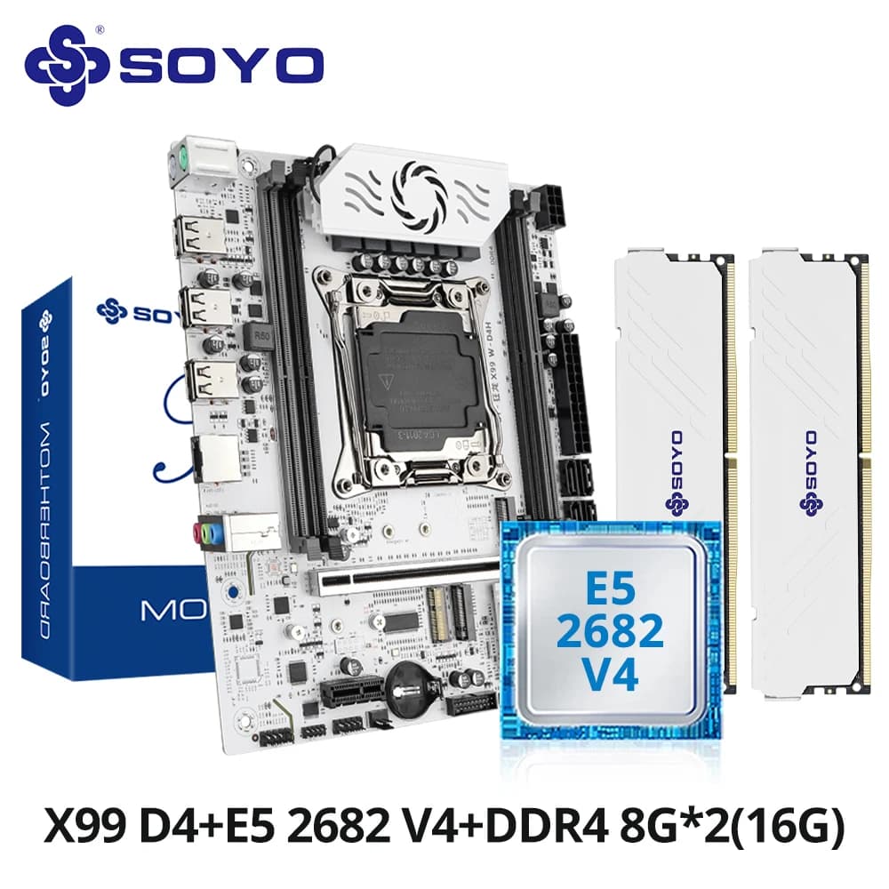 SOYO Nuovo Set Scheda Madre X99 con Intel Xeon E5 2682 V4 e RAM DDR4 8G (8G*1) 2133MHz Dual Channel M.2 NVME per Desktop Host