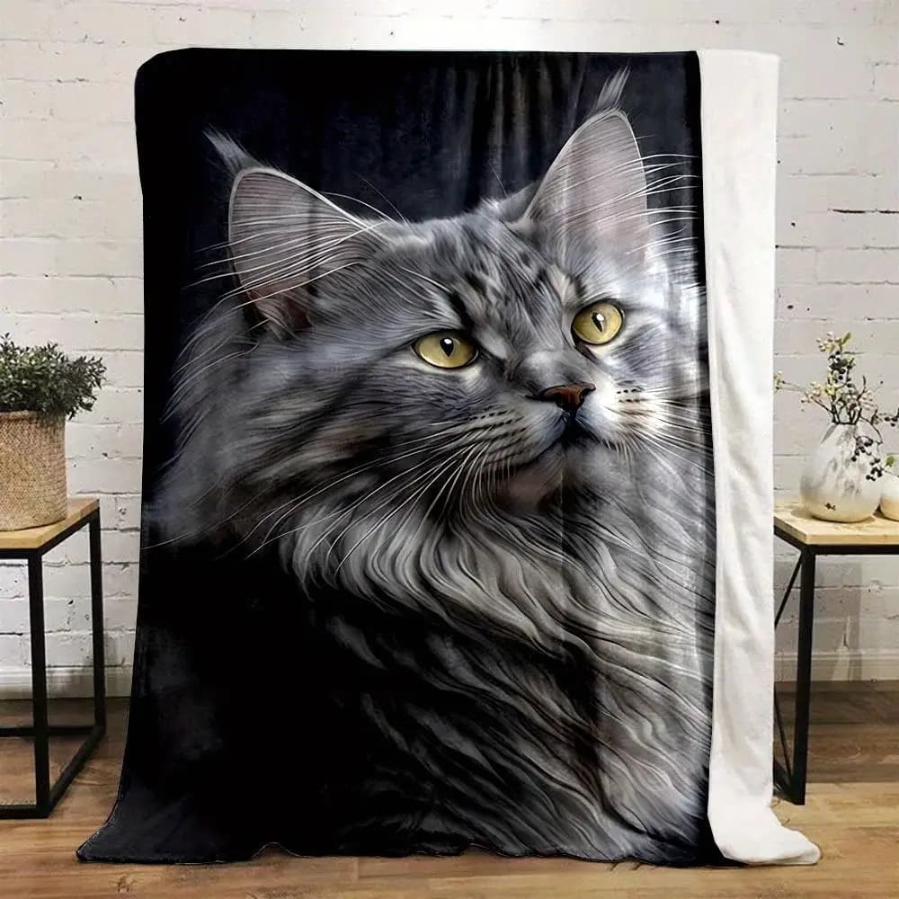meditation pattern of a cat Flannel printed blanket suitable for all seasons suitable for living room office sofa and travel