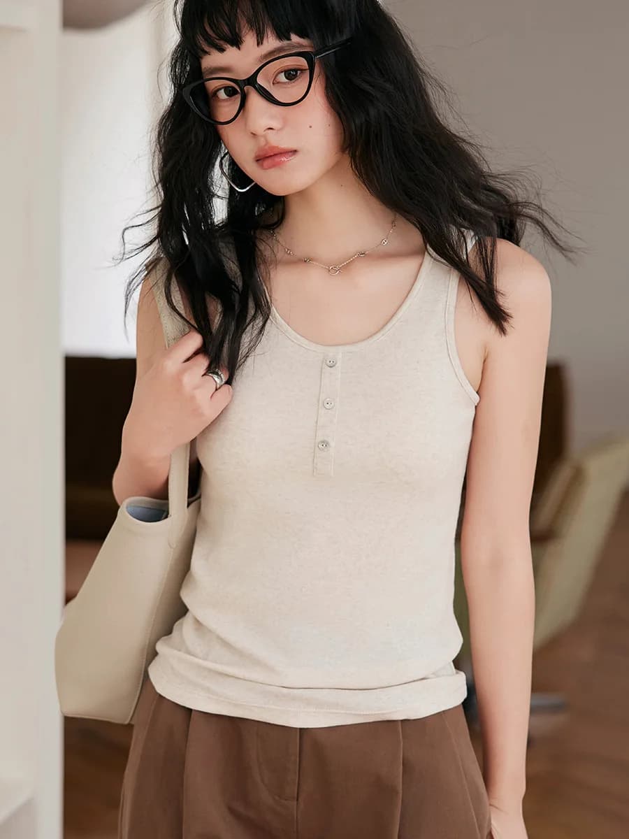 new style vests spring summer pure color lycra small female camisole tencel linen button vest skin-friendly underwear tank tops