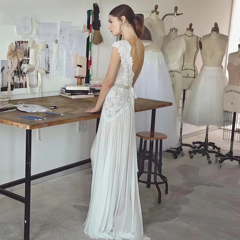 Boho Wedding Dresses 2026 Bohemian Wedding Gowns With Cap Sleeves V Neck Open Back Pleated Skirt Elegant A Line Evening Dresses