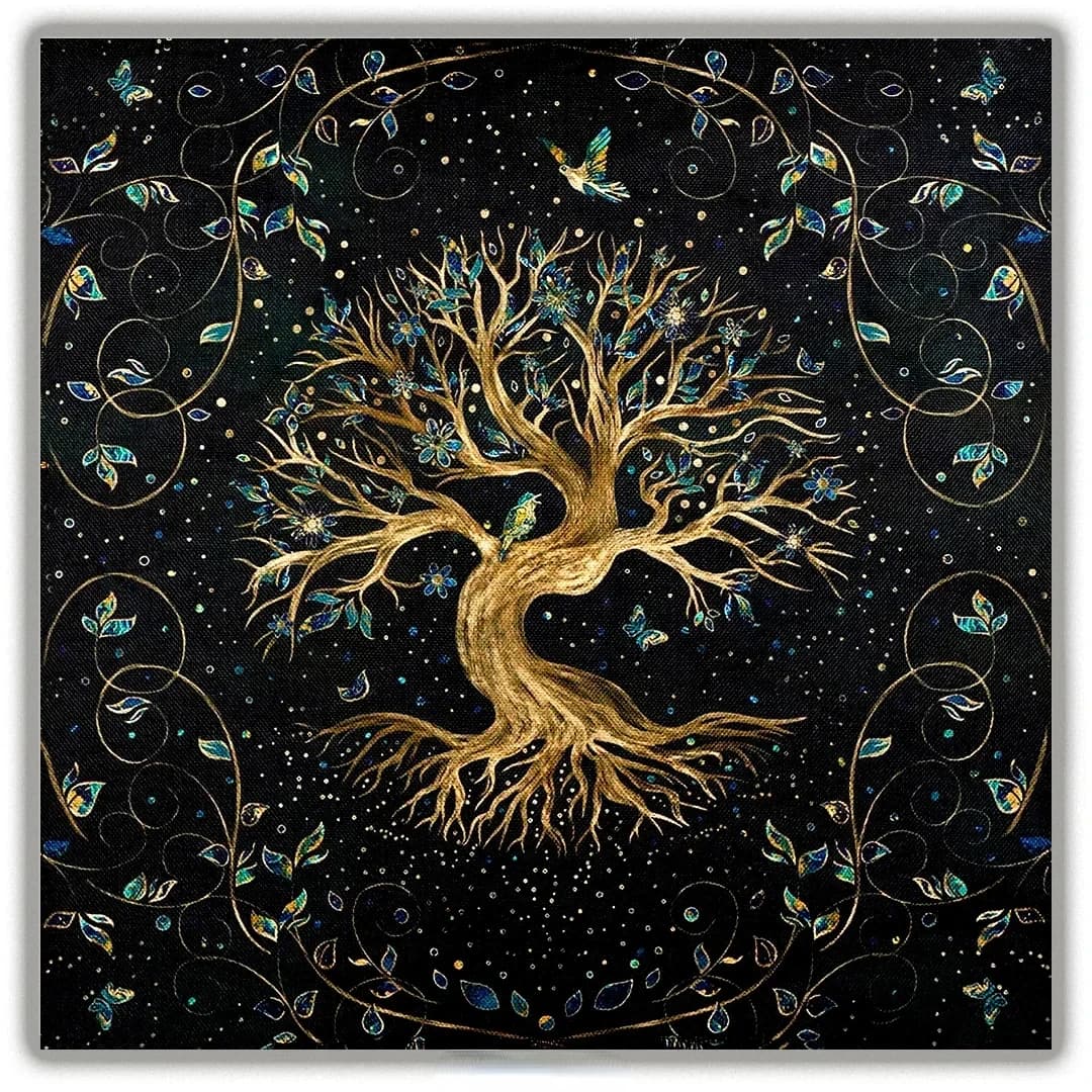 50/75cm Tarot Altar Cloth Zodiac Signs Tree of Life Celestial Tarot Deck Tarot Oracle Card Readings Polyester Tablecloth