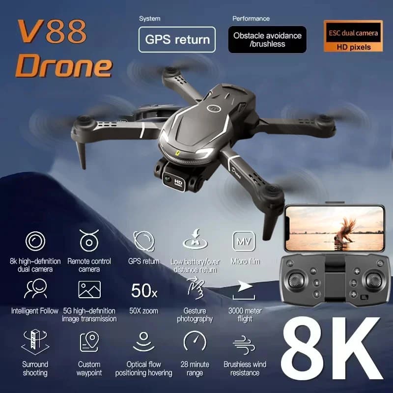 HD 8K 1080P Telecamera grandangolare WIFI FPV Altezza Hold RC Pieghevole Quadcopter Elicottero Giocattoli Regalo per il regalo 2026 Nuovo E88 Pro Drone