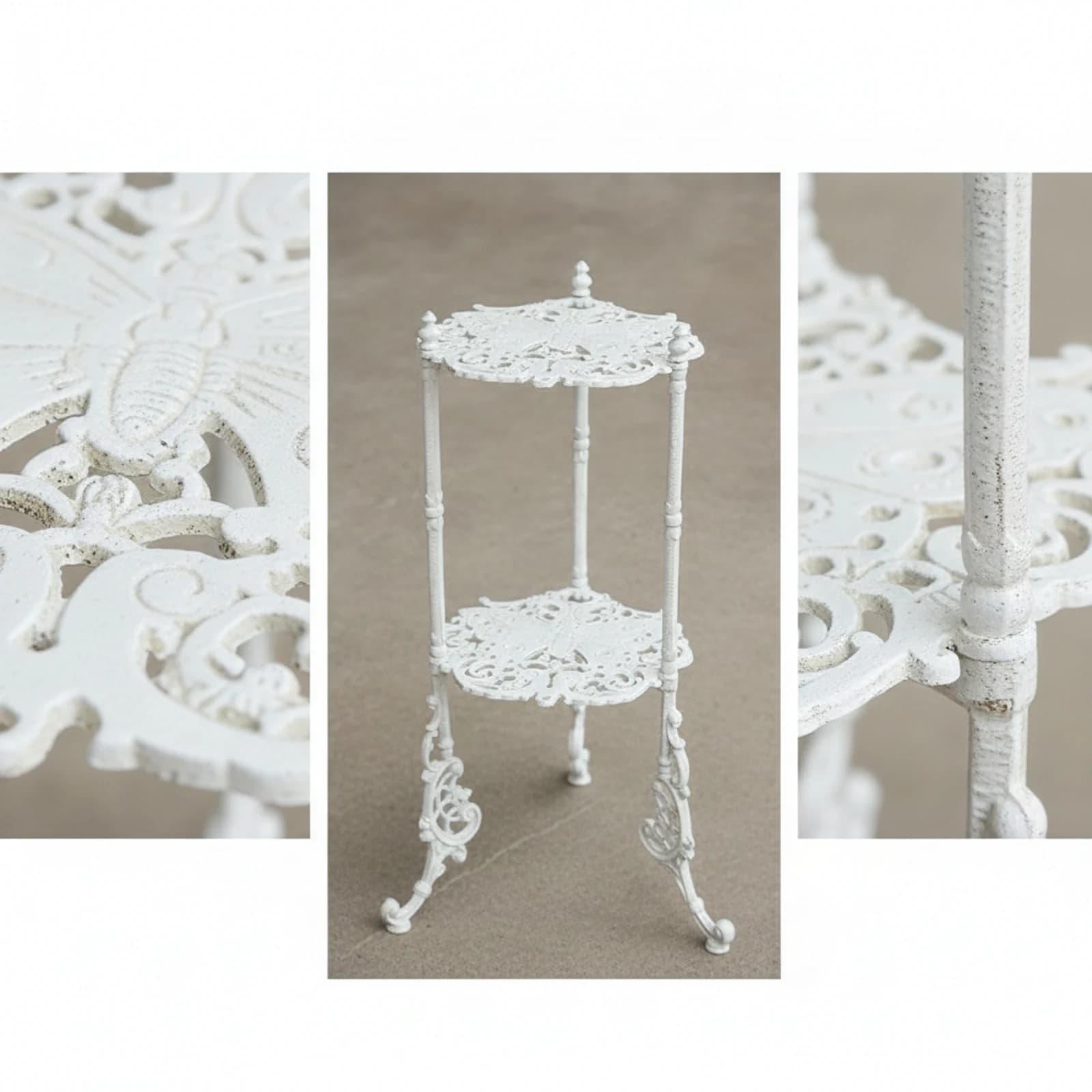 Two-Tier Plant Stand Aged White Metal Flower Stand Pot Holder Rack Indoor Furniture Sturdy for Gardeners, Balcony, Patio