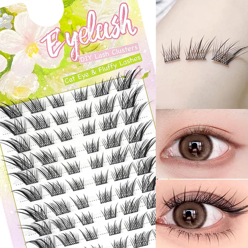 Extension ciglia a segmenti con colla, ciglia individuali effetto ali, nere a ciuffetti, naturali, morbide e leggere per il trucco quotidiano degli occhi