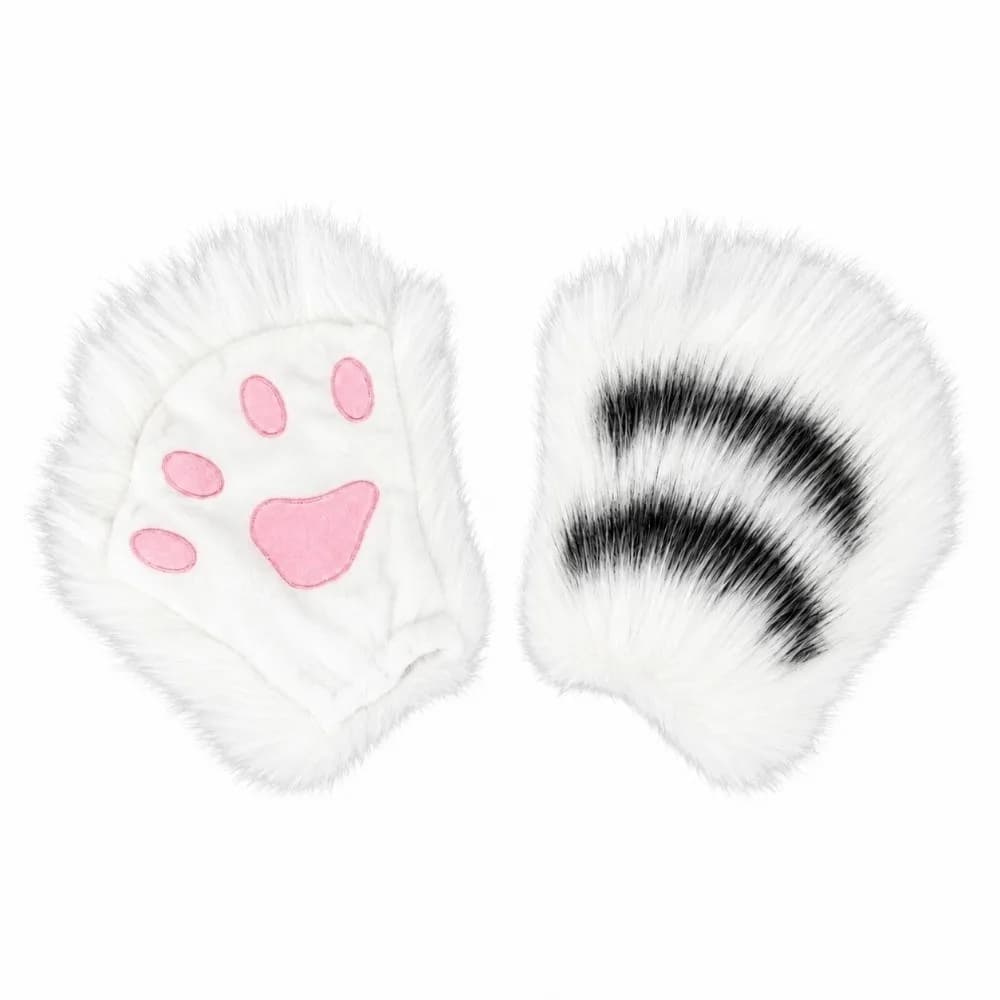 Catgirl Cute Cat Paw Gloves Furry Fluffy Cosplay Gloves Soft Half-Finger Animal Paw Accessories Cosplay