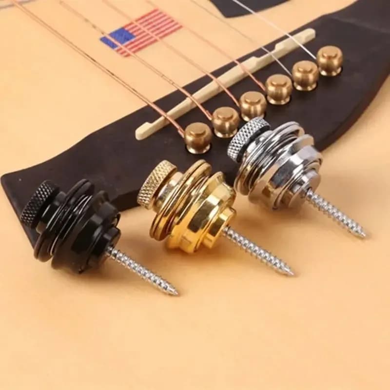 "Blocco per tracolla per chitarra in metallo resistente: pulsante sicuro per chitarra elettrica, acustica, basso, ukulele (1 pezzo)