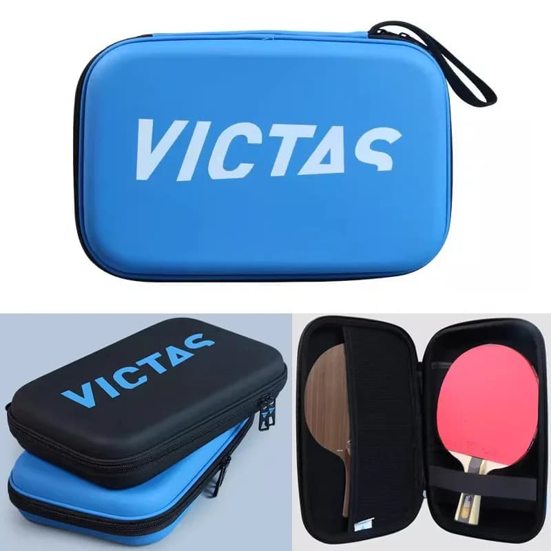 Custodia rigida quadrata nera e blu originale VICTAS per racchetta da ping pong - Protezione per racchette da tennis tavolo