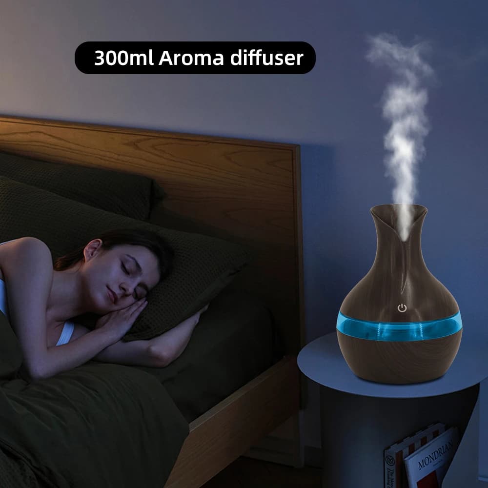 Umidificatore per aromaterapia da 300 ml, diffusore di nebbia fredda, alimentato tramite USB, compatibile con oli essenziali e uso in ufficio