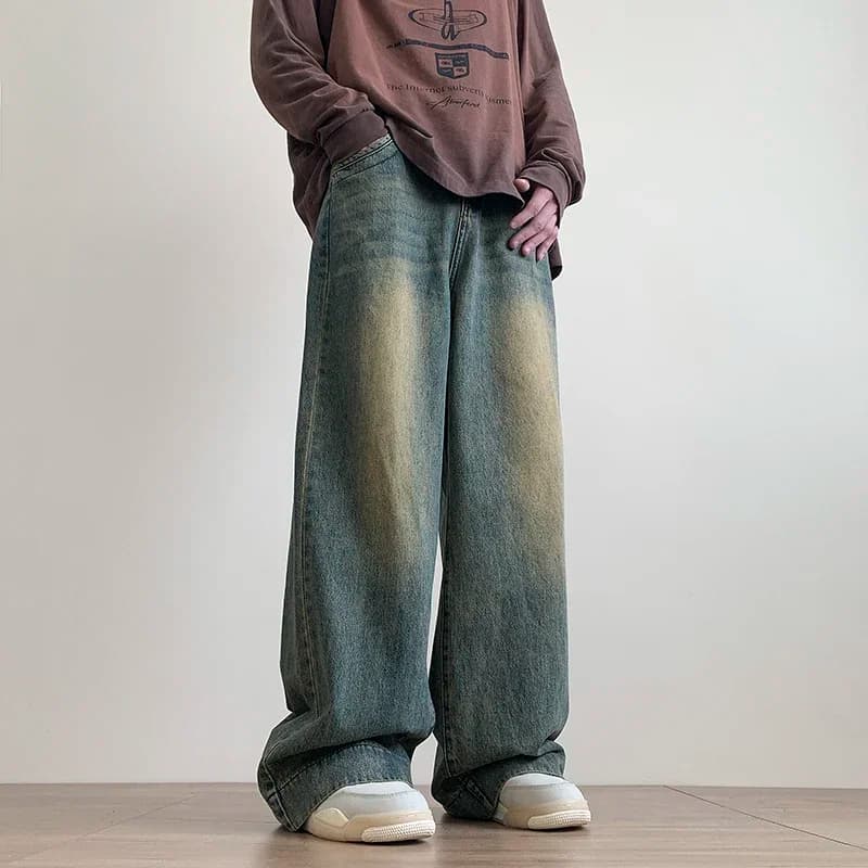 Pantaloni jeans blu vintage Pantaloni in denim a gamba larga da uomo Jeans dritti larghi casual moda streetwear oversize maschile