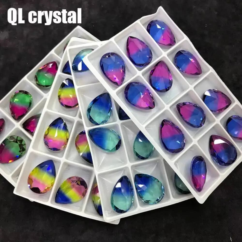 QL Cristallo Di Tormalina Cristallo di Vetro 18x25mm Gocce Pointback Pietra di Fantasia per FAI DA TE sacchetti di indumento scarpe accessorio Dei Monili