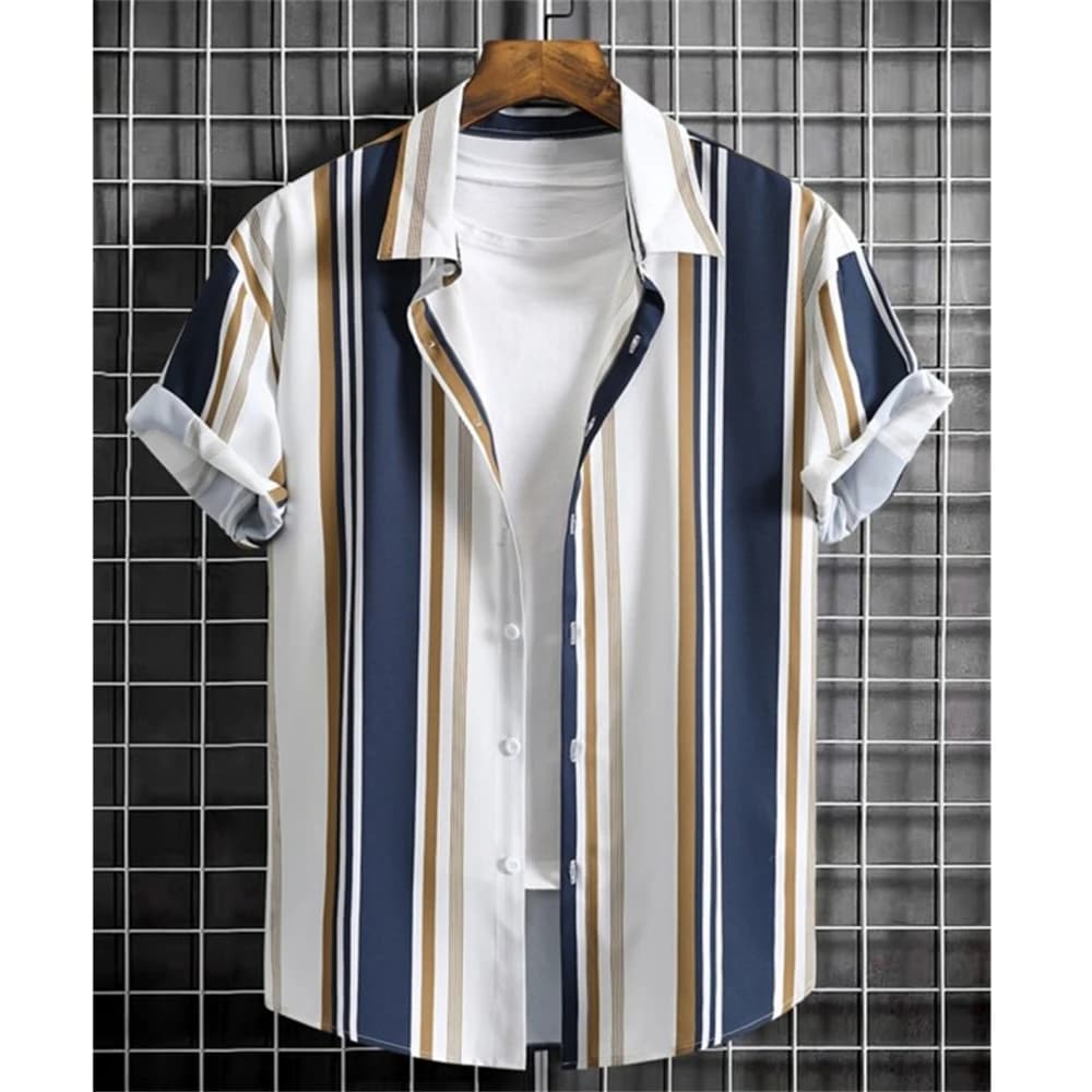 Camicie hawaiane da uomo con stampa a righe 3D, camicie a maniche corte estive, top casual larghi, abbigliamento da uomo oversize semplice e alla moda