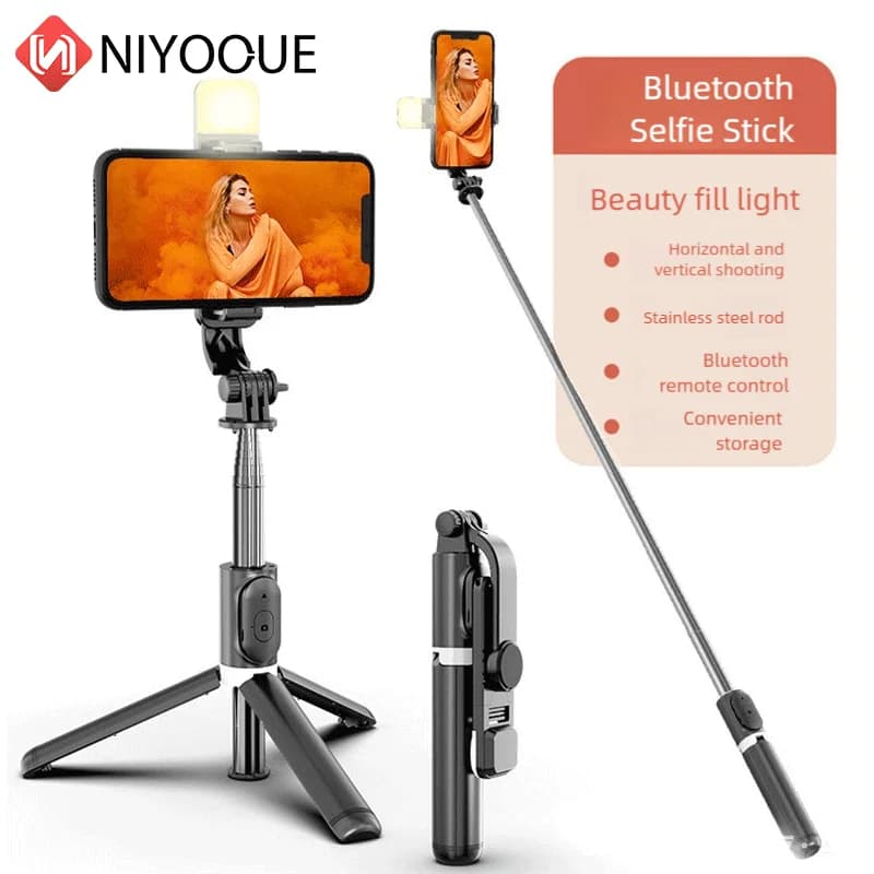 Selfie Stick Bluetooth wireless da 1045 mm con luce di riempimento a LED Treppiede esteso con otturatore remoto per cellulare Android IOS