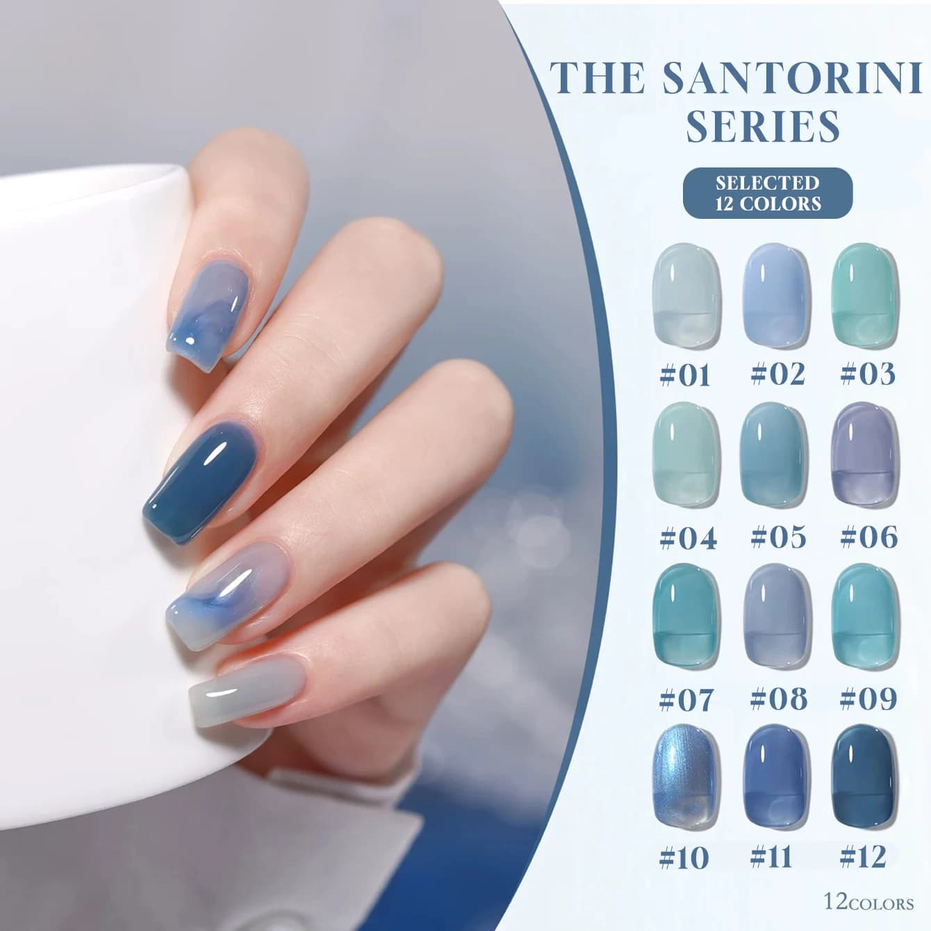 MIANEL 1-12 pezzi 12ML Primavera Santorini Serie Gel Smalto per unghie 2025 Nuovo popolare online Smalto per unghie blu ghiaccio Unghie blu Unghie verdi