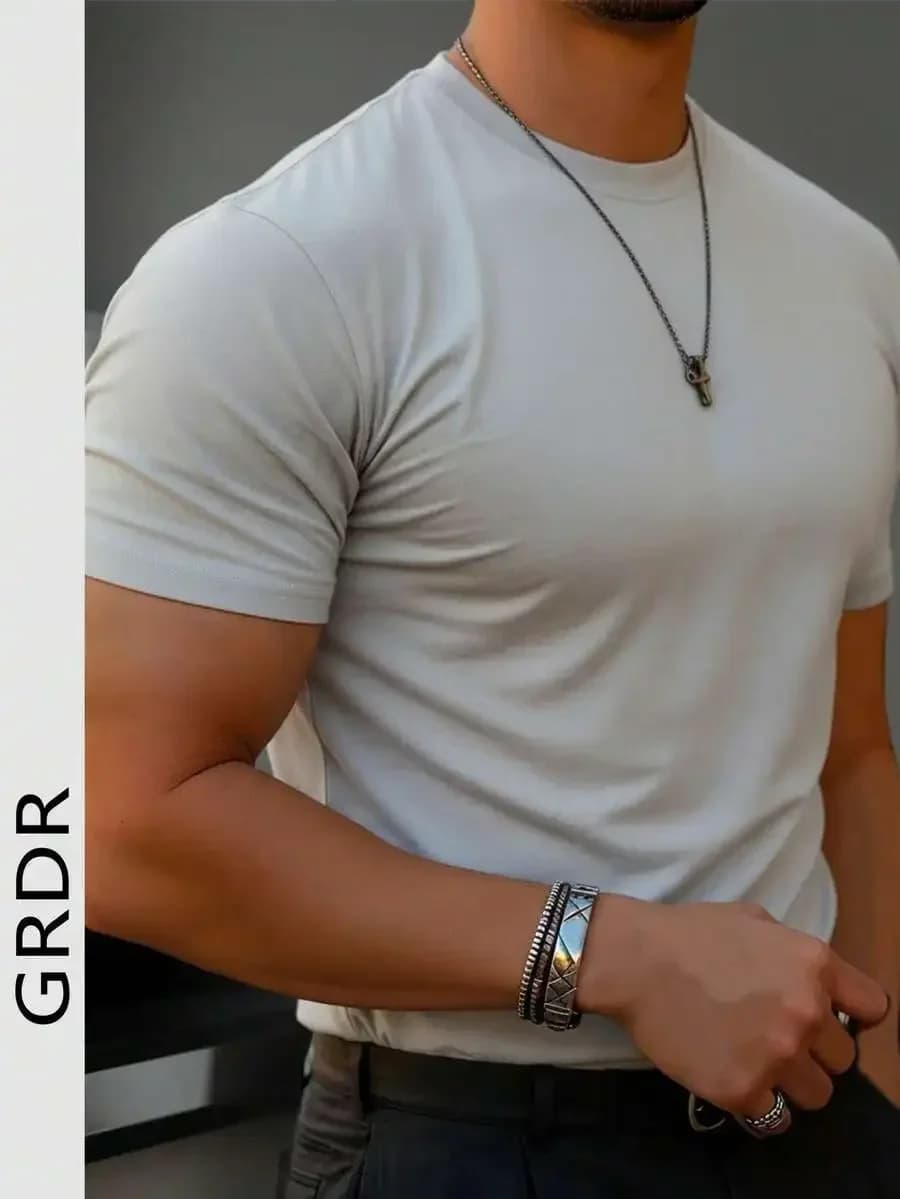 Mens Solid Color Short Sleeve Casual T-Shirt