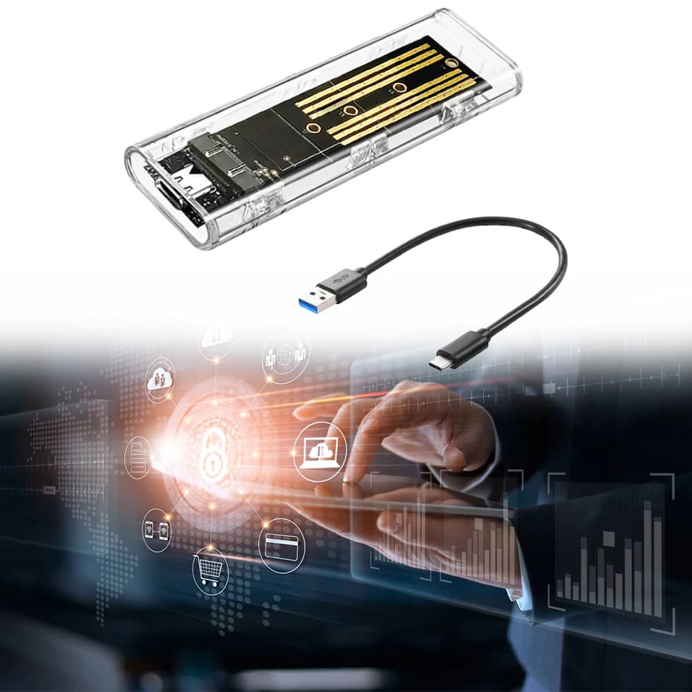 M.2 NGFF SATA Tipo C 3.1 Custodia SSD esterna trasparente Custodia per disco rigido da 10 Gbps Adattatore SSD esterno per 2230/2242/2260/2280