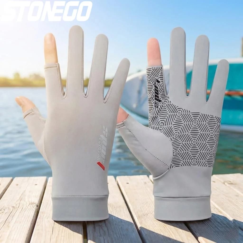Anti UV Sunscreen Anti Skid Ice Cool Breathable Gloves for Men Women Cycling Sports Fishing Protective Gear