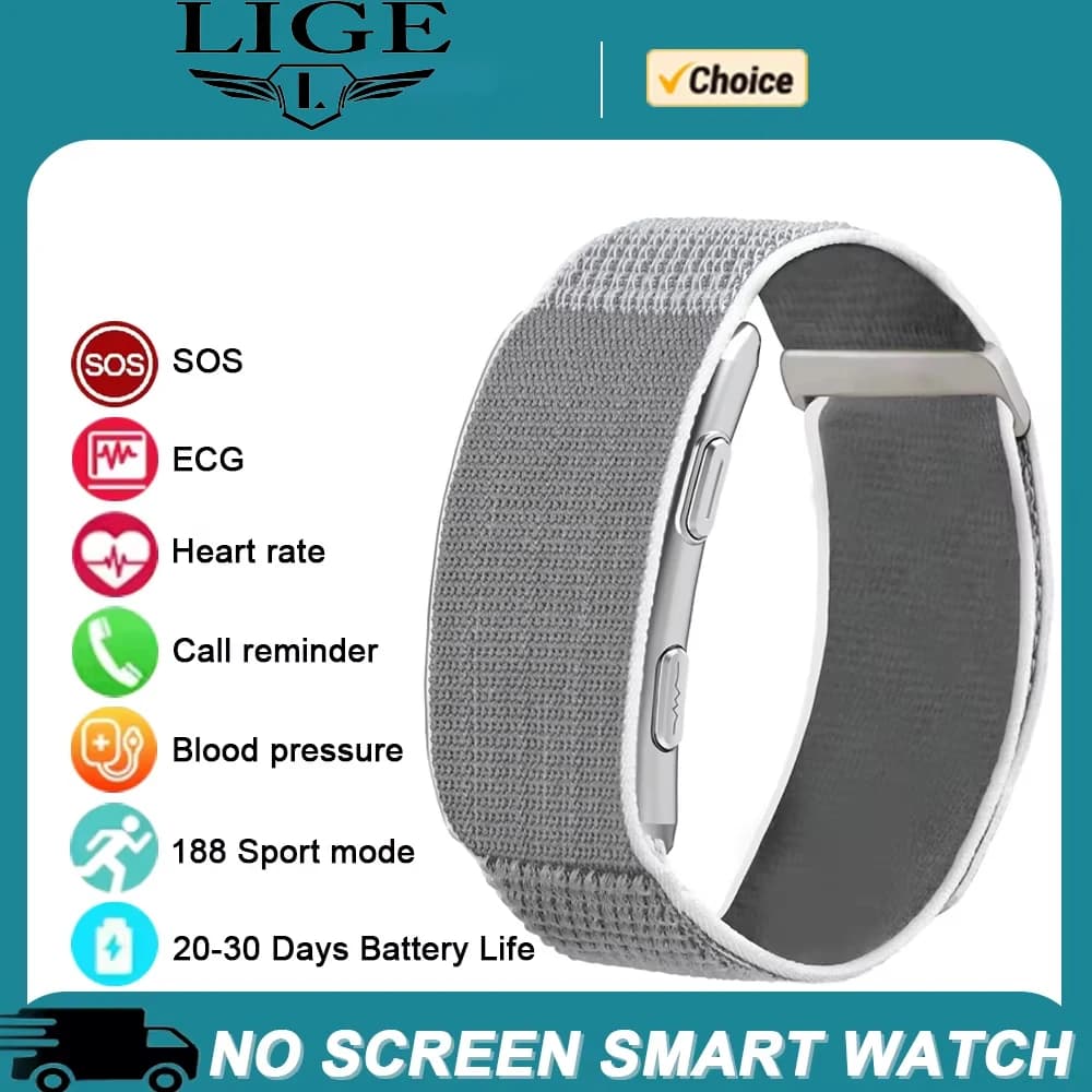 LIGE VITRO ECG Smart Bracelet Cardiofrequentimeter Blood Pressure Waterproof Long Life Battery Fitness SOS 2026 New Smartwatch Without Screen