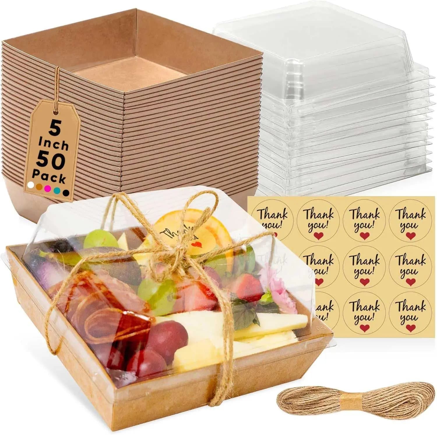 Confezione da 50 Scatole per Charcuterie con Coperchio Trasparente, Contenitori Alimentari Usa e Getta da 5 Pollici per Dessert, Sandwich, Sushi