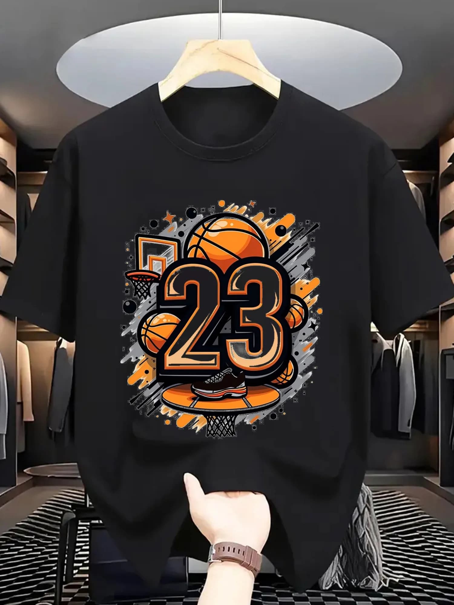 T-shirt da basket da uomo in cotone 100% puro, pesante, con numero. 23 numeri di maglia e stampe con logo firmato