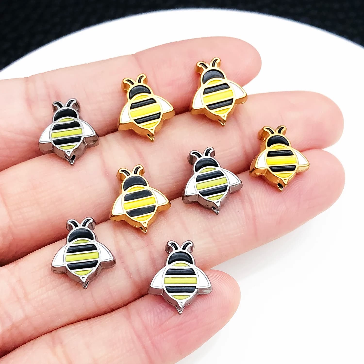 2Pcs 11x12mm Stainless Steel Enamel Bee Pendant Oil Dripping Animal Charms for Jewelry Making DIY Necklace Earrings Accessory