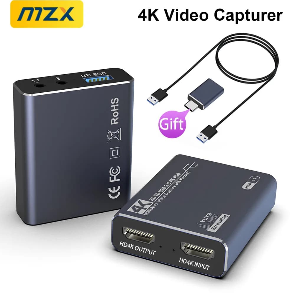 MZX USB3.0 Video Capture Card Board Box Recording 4K HDMI-Compatible 60Hz 30Hz 1080P 60fps 30fps Grabber Capturing Game Capturer