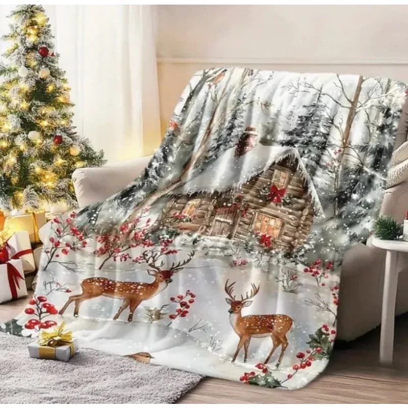 Coperta natalizia festiva in flanella, morbida e calda coperta per divano letto, modello di cervo carino, comode e comode coperte leggere