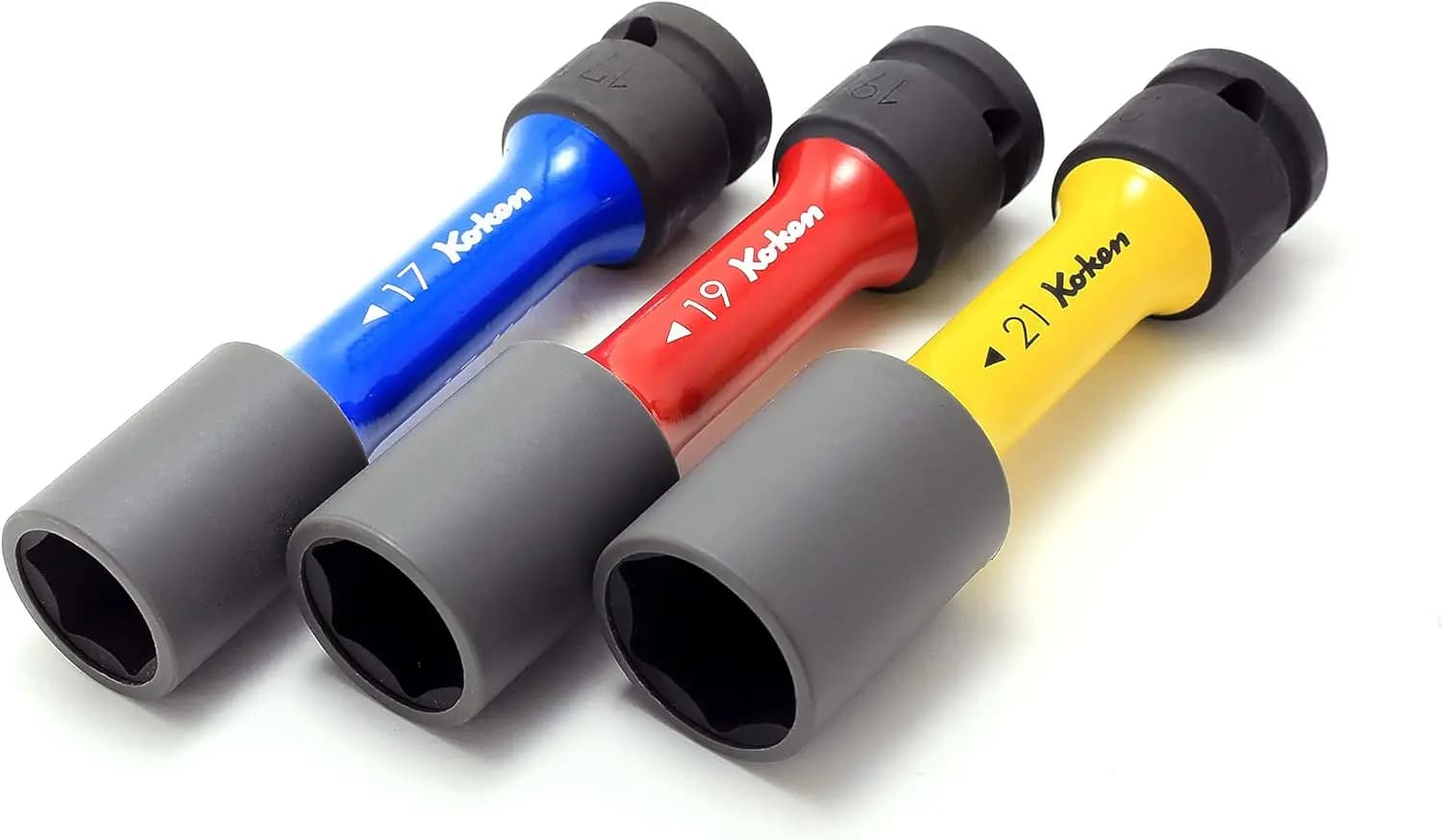 Set di 3 bussole per dadi ruota a parete sottile, attacco quadrato da 1/2", 6 punti in 17 mm, 19 mm e 21 mm