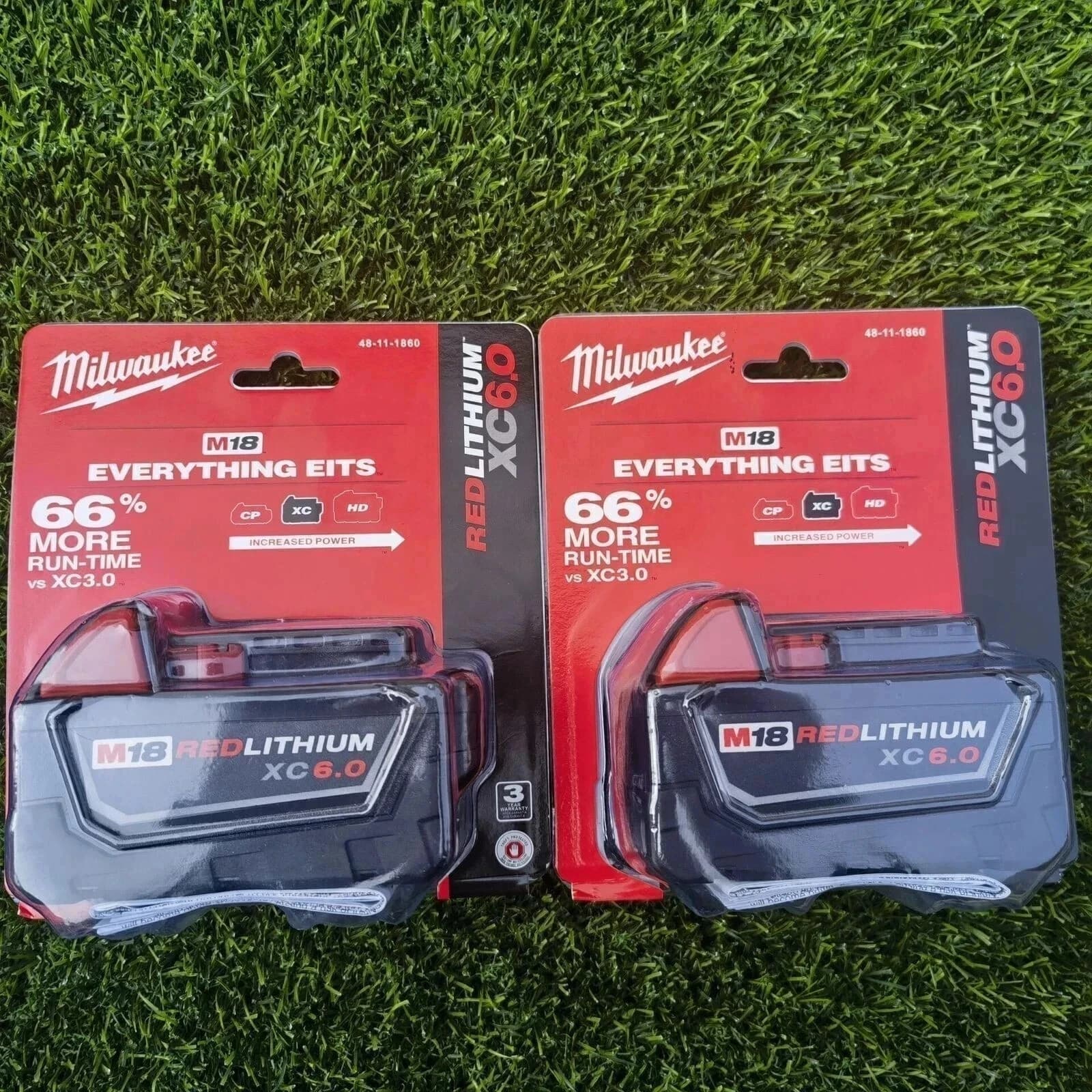 2 batterie originali Milwaukee 18V 6.0 Ah M18 XC18 48-11-1860, nuove in confezione, per utensili portatili