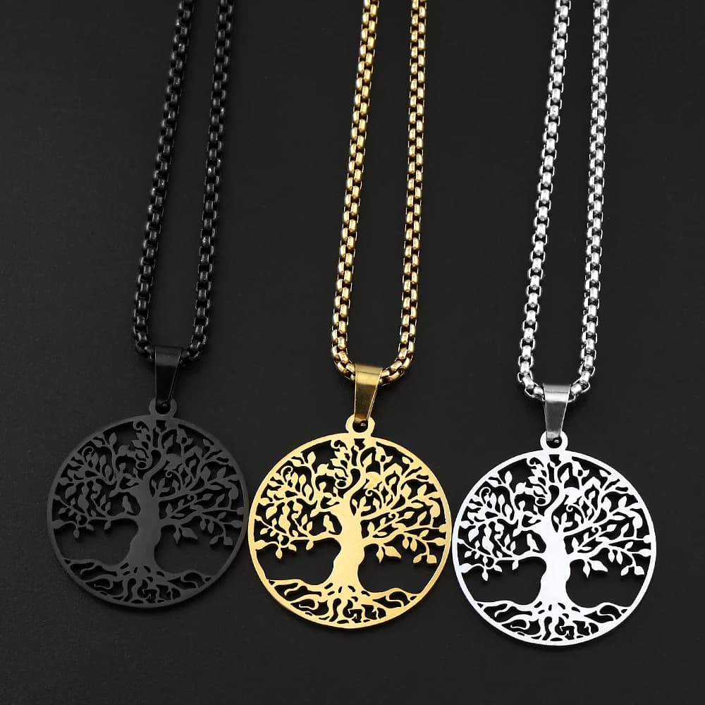 Tree of Life Necklace for Women Stainless Steel Gold Silver Color Round Tree Pendant Choker Waterproof Chain Aesthetic Jewelry