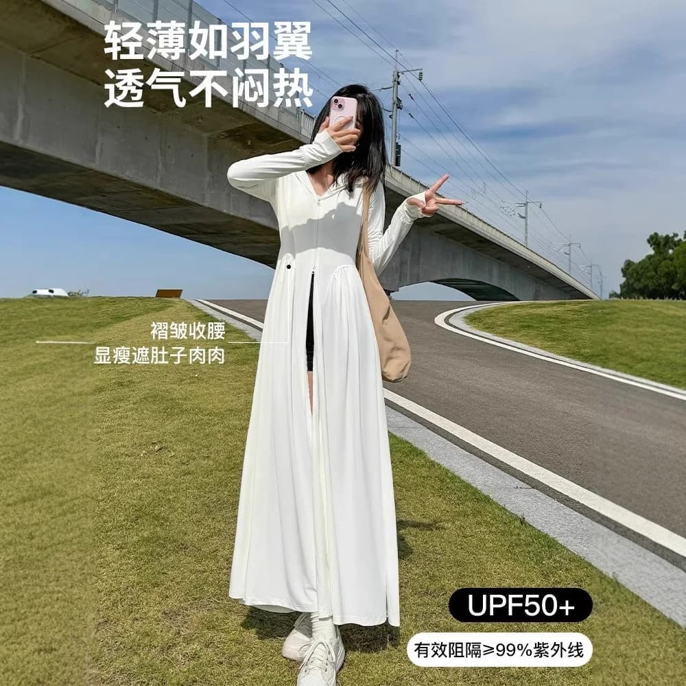 Abbigliamento per la protezione solare da donna nell'estate 2025 nuovo vestito Abbigliamento per la protezione solare per tutto il corpo resistente ai raggi UV gonna lunga in seta ghiacciata