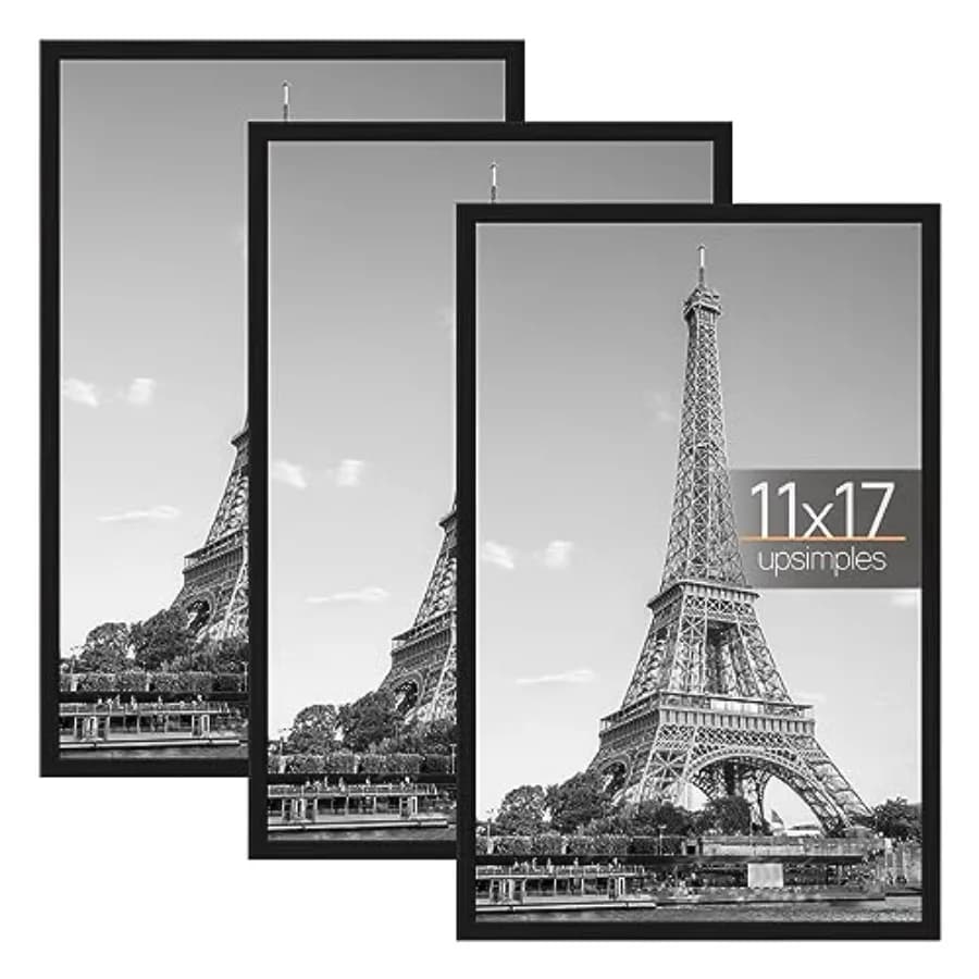x7 Picture Frame Black 3 Pack, Scratch-Proof x 7 Poster Frames for Photo Gallery - Slide-In Strips, Horizontal or Vertical Wall