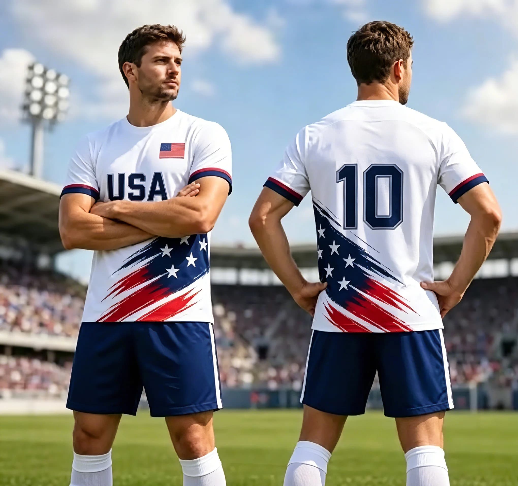 Unisex White Star Stripe Football Jersey, Lightweight Breathable National Style Fan Training Top