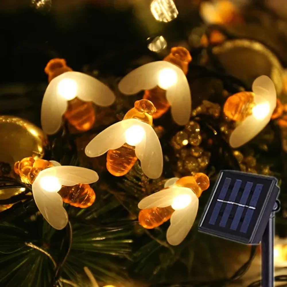 Solar Powered Bee Light String Outdoor LED Waterproof Decorative Light String Suitable for Balcony Courtyard Garden Atmosphere