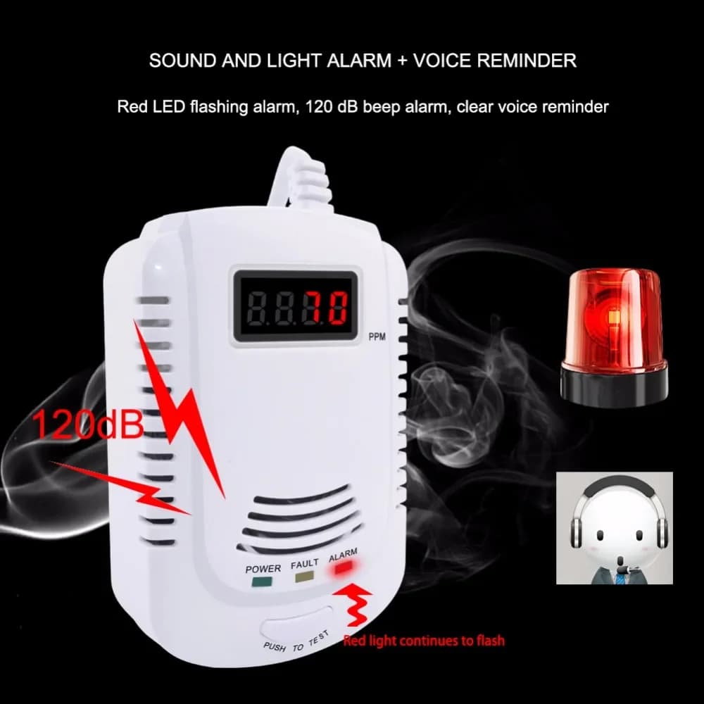 Rilevatore di fughe di gas 2 in 1 per gpl/gas combustibili e monossido di carbonio, allarme gas domestico con display LCD digitale