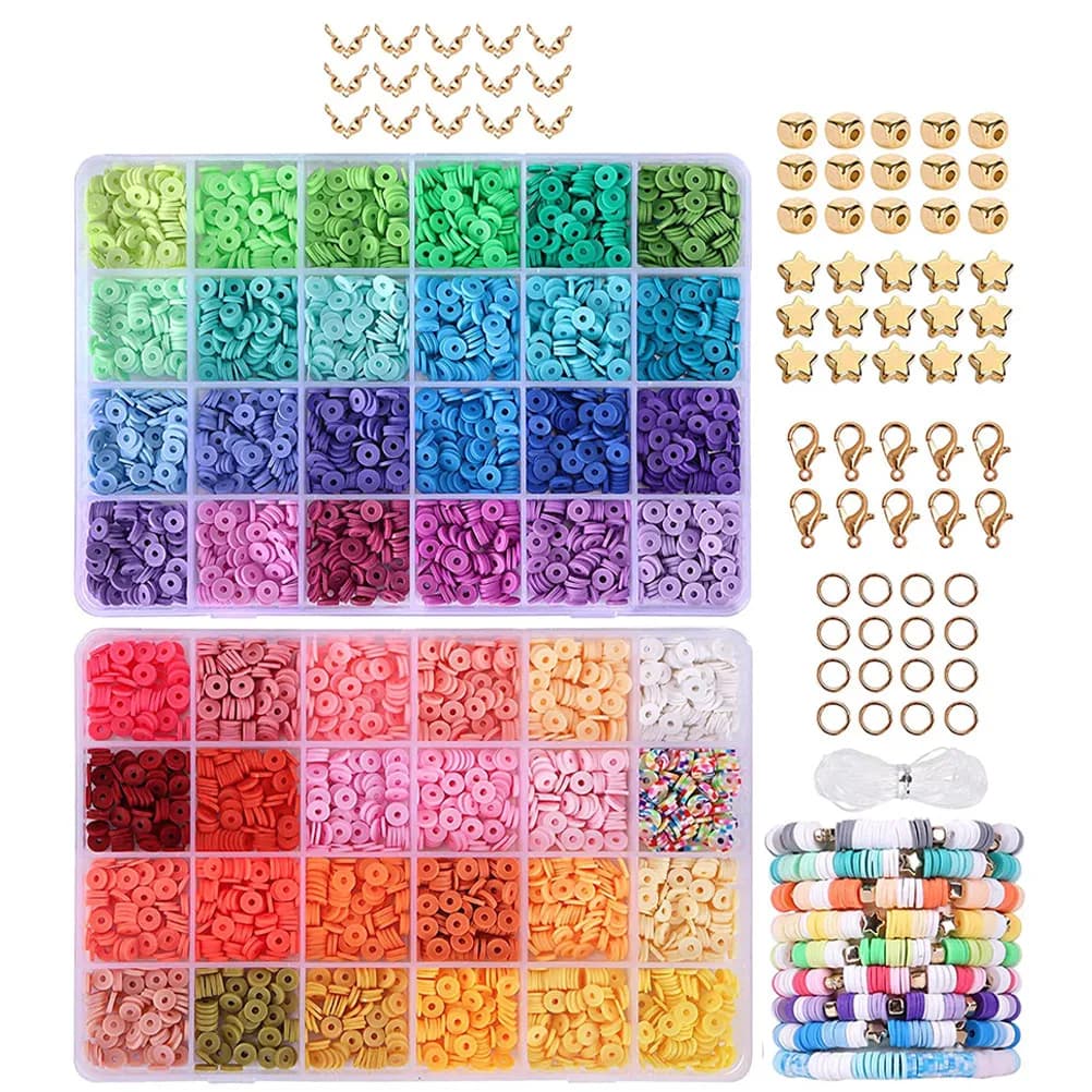 Set di Perline in Argilla Polimerica per Creazione di Gioielli, Scatola Portaoggetti per Perline, Kit Fai-da-Te per Braccialetti per Adulti