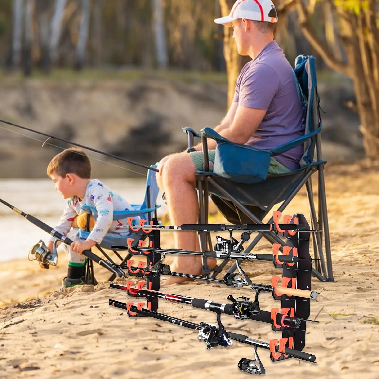 Portacanne da Pesca Salvaspazio da Parete, Supporto per Canne da Pesca a Sgancio Rapido, Organizzatore per Canne da Pesca e Pagaie da Kayak